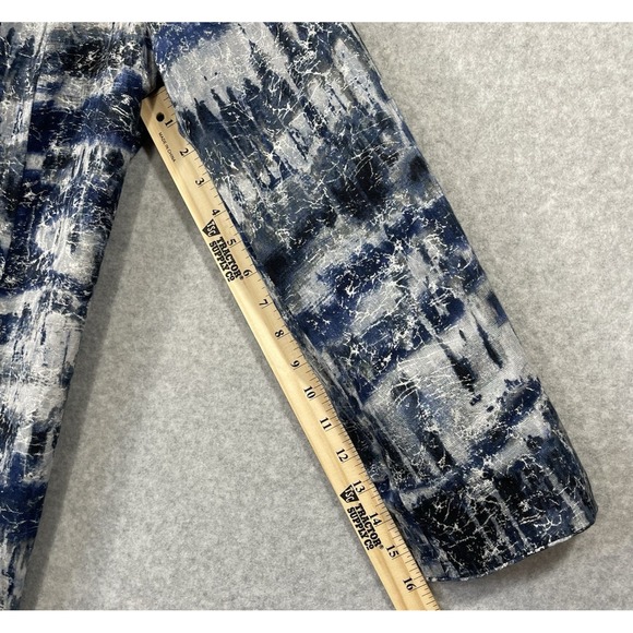 Chicos Jacket Women Sz‎ 2 US 12 Blue Silver One Hook Closure Shoulder Pads Lined - Picture 7 of 11